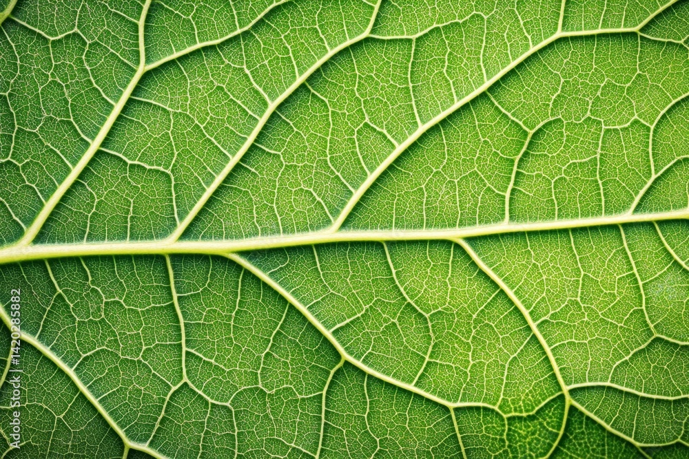 Close-up view of vibrant green leaf veins. Detailed macro shot showcasing intricate leaf structure Close-up view of vibrant green leaf veins. Detailed macro shot showcasing intricate leaf structure