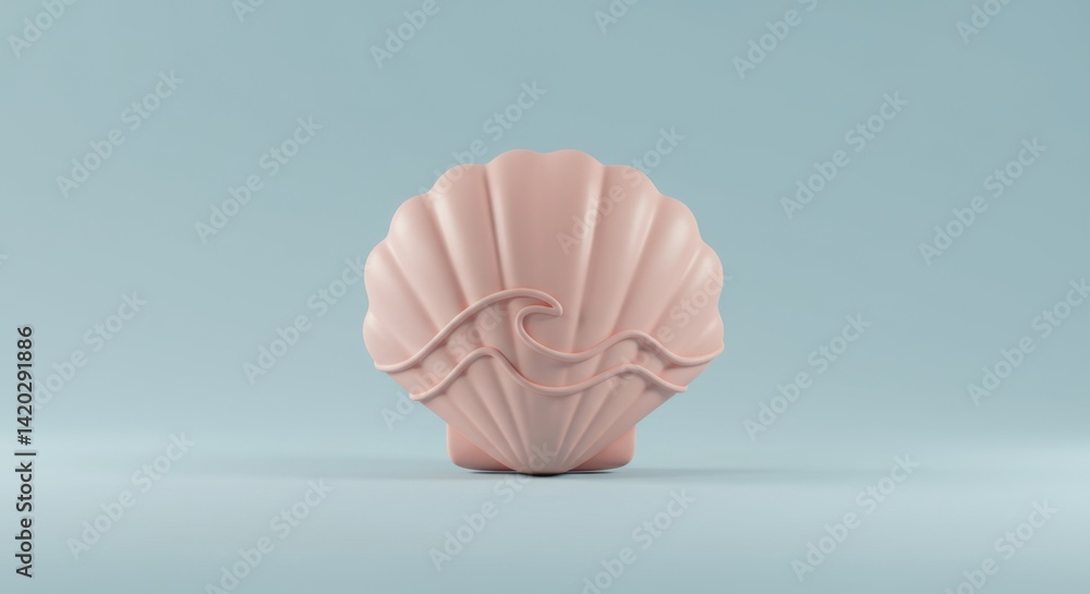 Abstract seashell sculpture with wave design on minimalist background