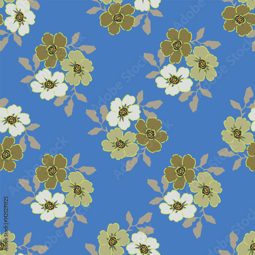 Vintage seamless floral pattern. Liberty style background of small mauve and lilac flowers. Small flowers scattered over a white background. Stock for printing on surfaces