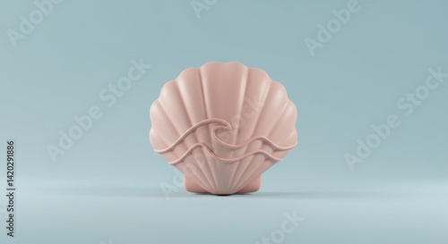 Obraz na płótnie Abstract seashell sculpture with wave design on minimalist background w salonie