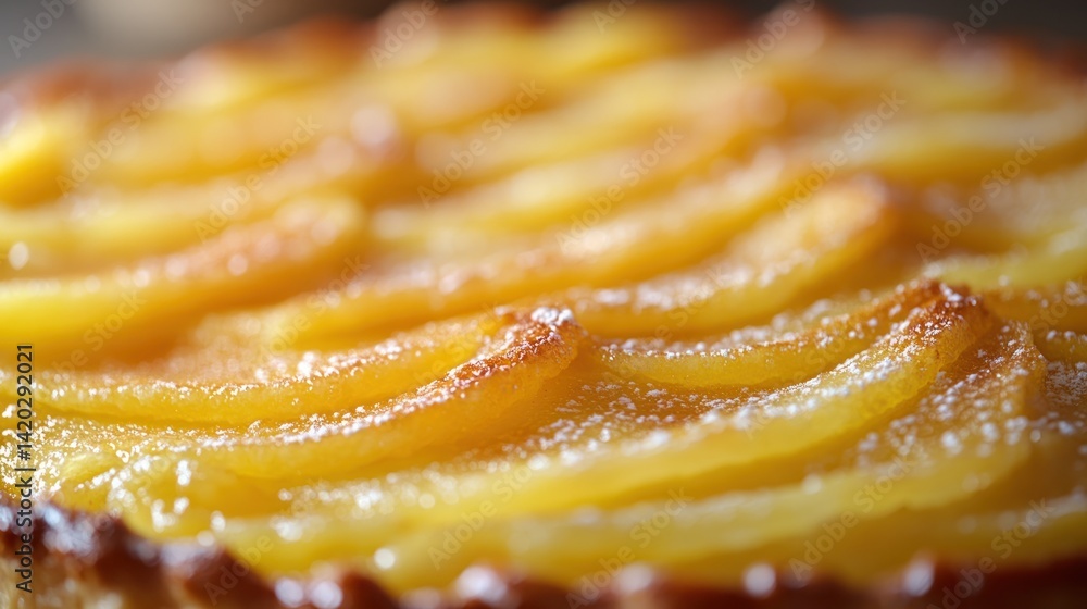 Close-up of apple tart with powdered sugar on table Close-up of apple tart with powdered sugar on table