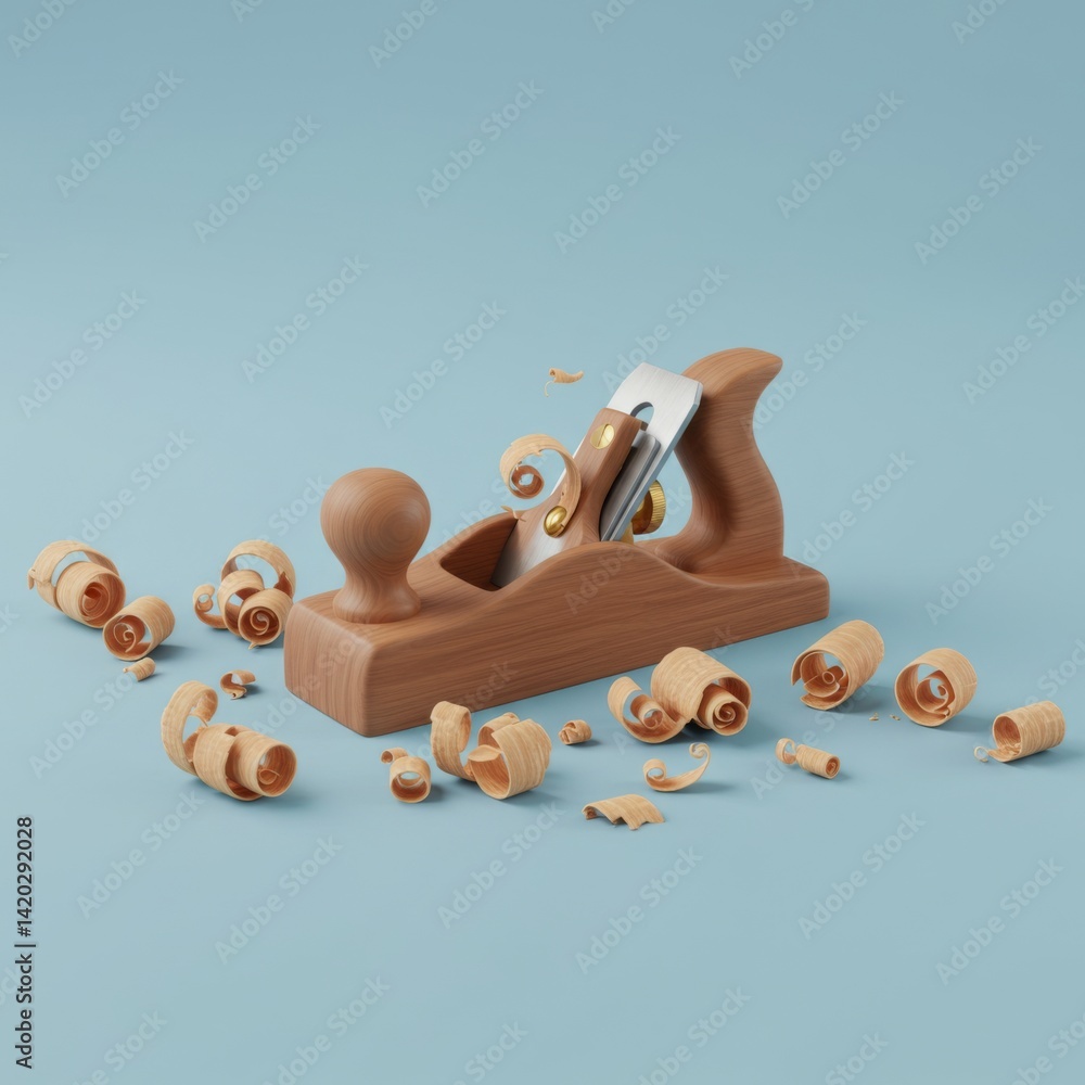 Traditional woodworking with hand plane on blue background