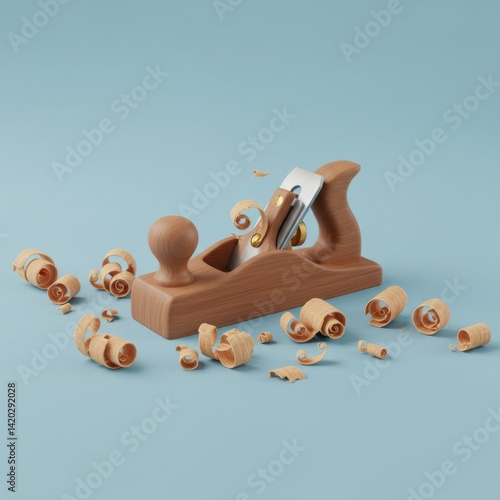 Obraz na płótnie Traditional woodworking with hand plane on blue background w salonie