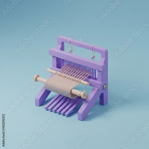 Obraz na płótnie Pastel purple weaving loom against blue background for art and craft design w salonie