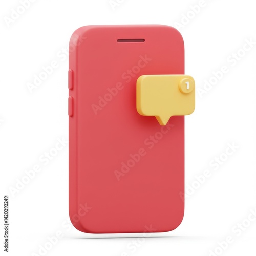 Minimalist red smartphone with notification symbol for digital communication concept