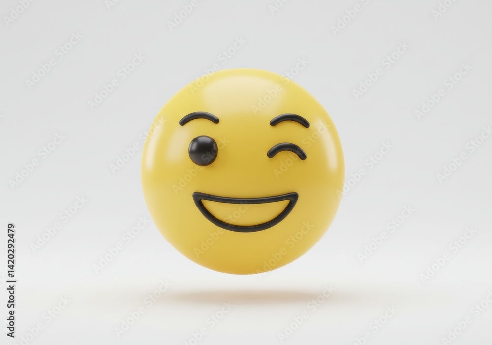 Winking smiley face emoji on white background for communication design