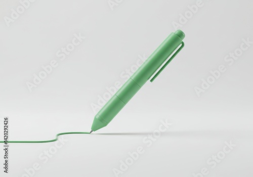 Obraz na płótnie Minimalist concept of green pen drawing a line on white background for office and school design w salonie