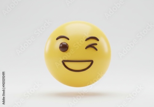 Winking emoji face with friendly expression on white background for digital communication and messaging design