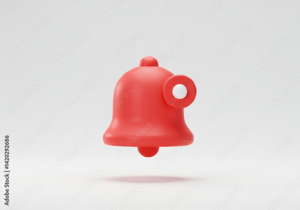 Minimalist red bell icon design for modern digital interfaces and notifications