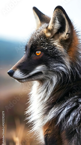 Obraz na płótnie Cute melanistic black red fox in the forest, animals and wildlife, nature background, rare animal w salonie