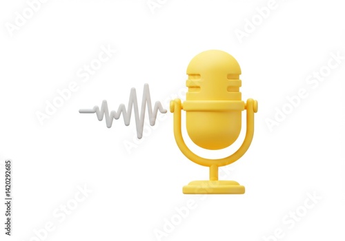 Obraz na płótnie Yellow microphone with sound wave on white background for audio and podcast design w salonie