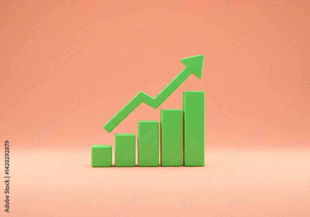 Green growth chart with upward arrow on orange background symbolizing business success