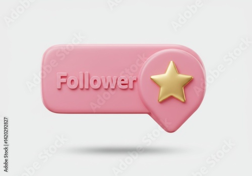 Obraz na płótnie Social media follower concept with pink 3d speech bubble and gold star icon for online engagement design w salonie