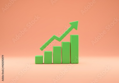 Obraz na płótnie Green growth chart with upward arrow on orange background symbolizing business success w salonie