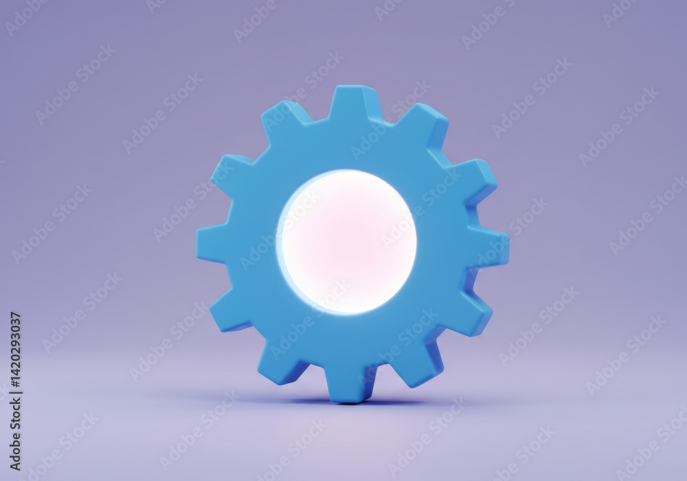 Minimalist blue gear on lavender background for modern design concepts