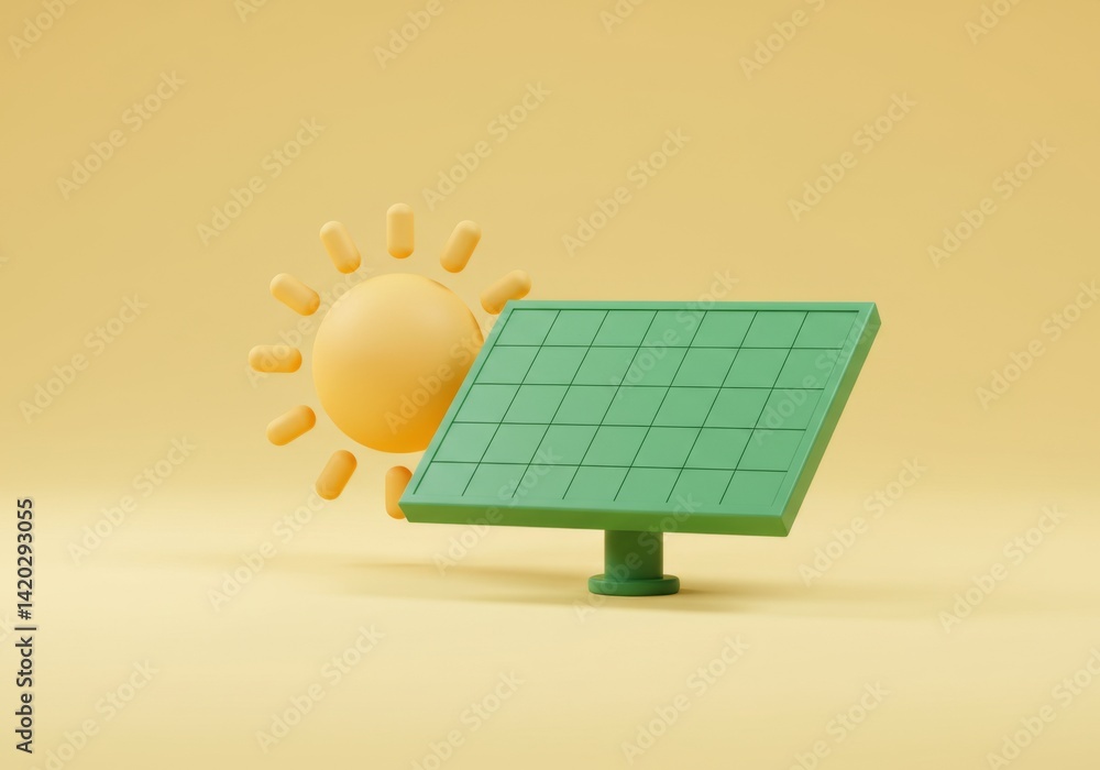 Clean energy concept with solar panel and sun for renewable solutions