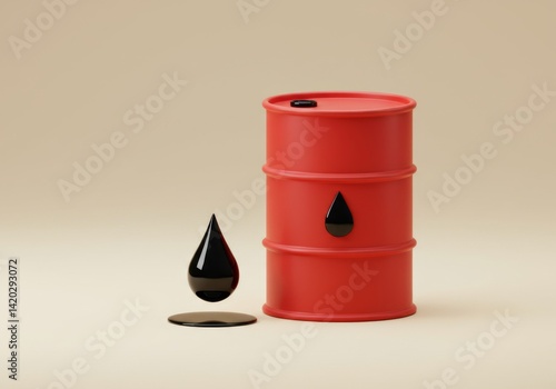 Obraz na płótnie Red oil barrel with black droplet concept on beige background w salonie
