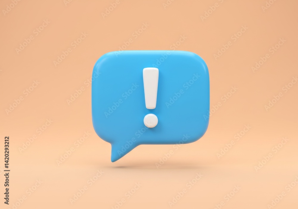Minimalist exclamation mark on blue speech bubble for communication and alert concept design