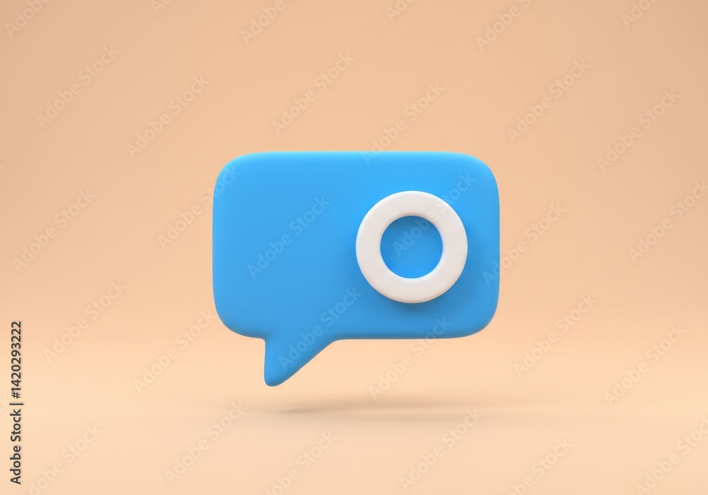 Minimalist blue speech bubble icon on peach background for communication design