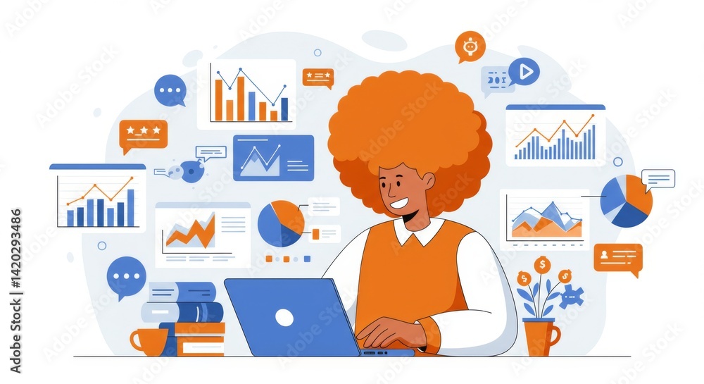 Business analytics and data management with diverse team and infographics for effective digital strategy