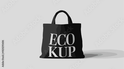 A modern black eco-friendly tote bag featuring the bold text 'ECO KUP'. Perfect for promoting sustainability and stylish shopping solutions.