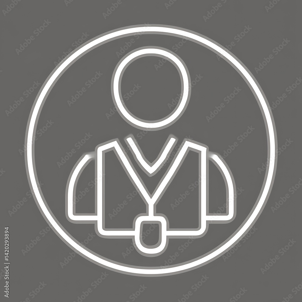 Simplified Line Art Depiction of Individual with Lanyard within Circular Boundary for Identification Card Simplified Line Art Depiction of Individual with Lanyard within Circular Boundary for Identification Card