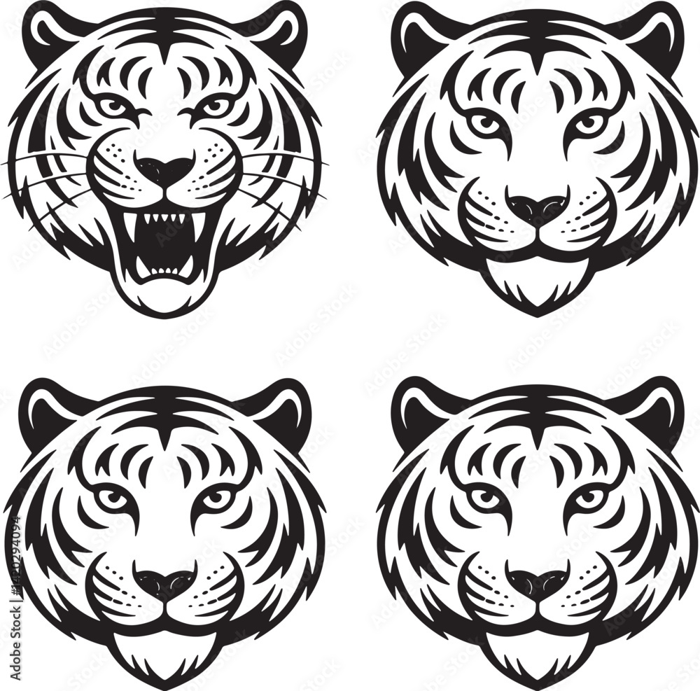 Fototapeta premium Tiger Head Illustrations in Various Expressions