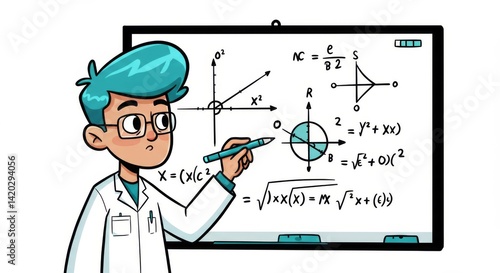Obraz na płótnie Young scientist presenting mathematical equations on whiteboard w salonie