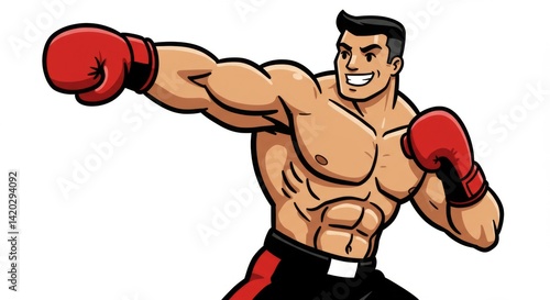 Energetic boxer in action punching with red gloves for sports design