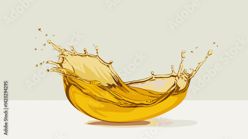 A vibrant vector illustration of a dynamic splash of oil captured mid-action in a stylized bowl. Ideal for food, cooking, and culinary themes.