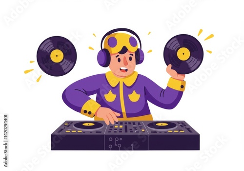 Obraz na płótnie Vibrant dj spinning vinyl records in a colorful music party scene w salonie