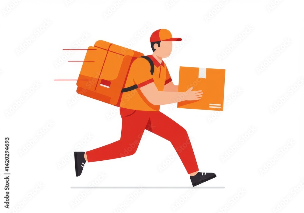 Fast delivery service concept with courier in motion for efficient package transportation
