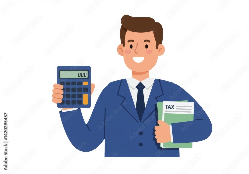 Businessman holding calculator and tax documents for financial planning