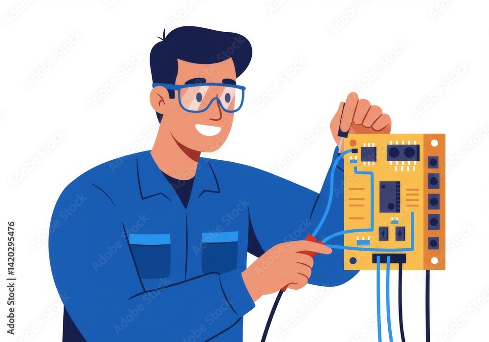 Electrical engineer working on circuit board for maintenance or installation