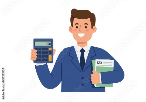 Obraz na płótnie Businessman holding calculator and tax documents for financial planning w salonie