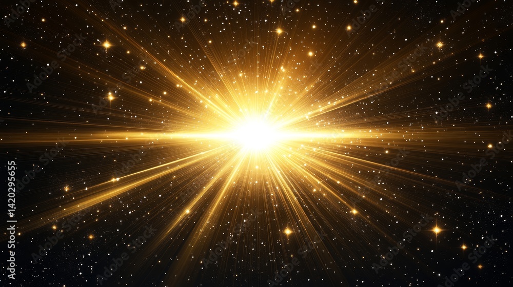 Obraz premium A glorious sun illuminating the cosmic void, surrounded by dazzling stars and dark space