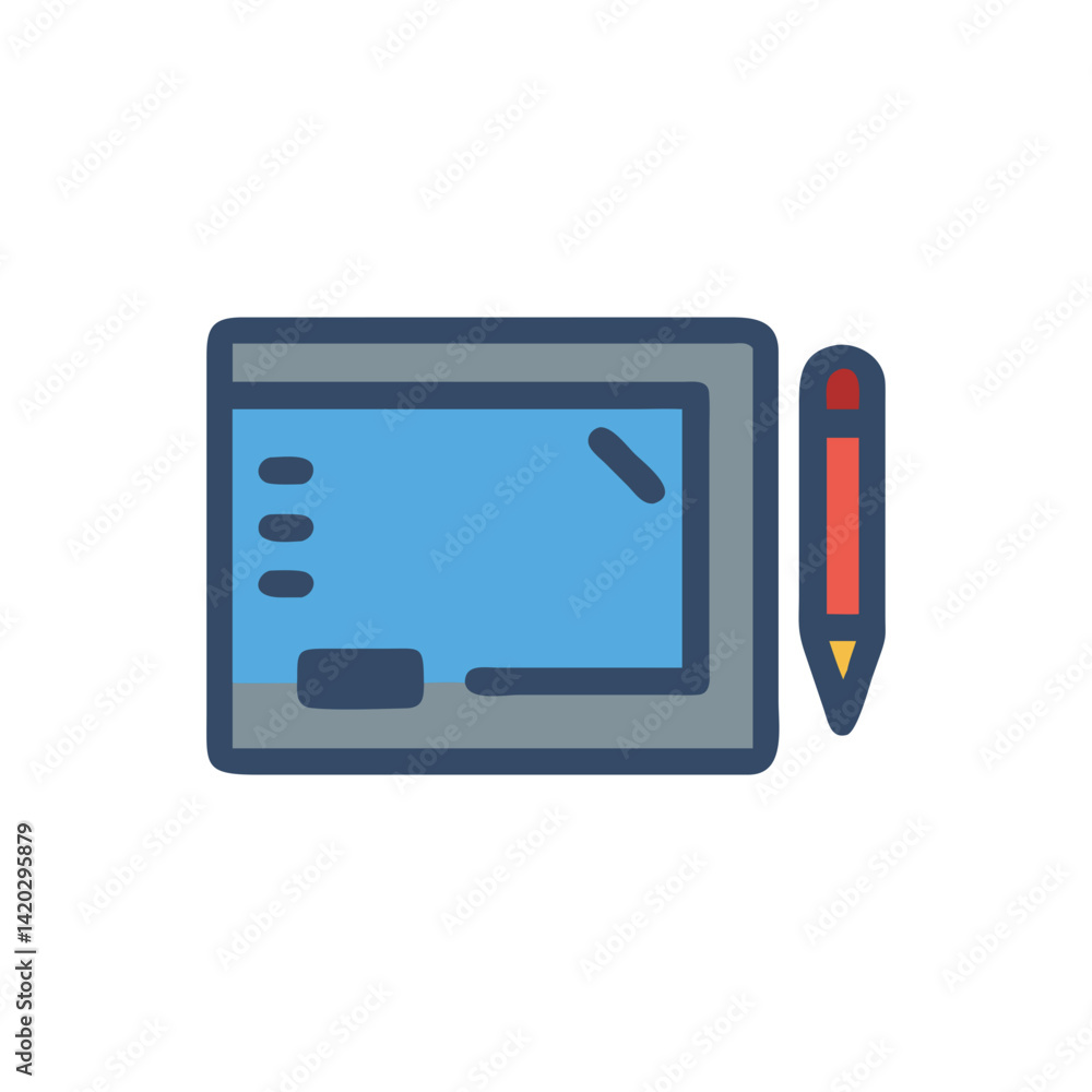 Digital drawing tablet with stylus icon on black background Digital drawing tablet with stylus icon on black background