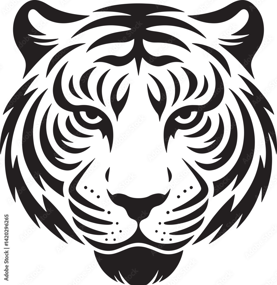 Fototapeta premium Black And White Tiger Face Illustration