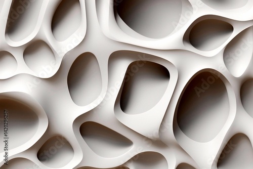 Abstract 3d rendering of wavy surface. White background with cut out shapes. Generative AI
