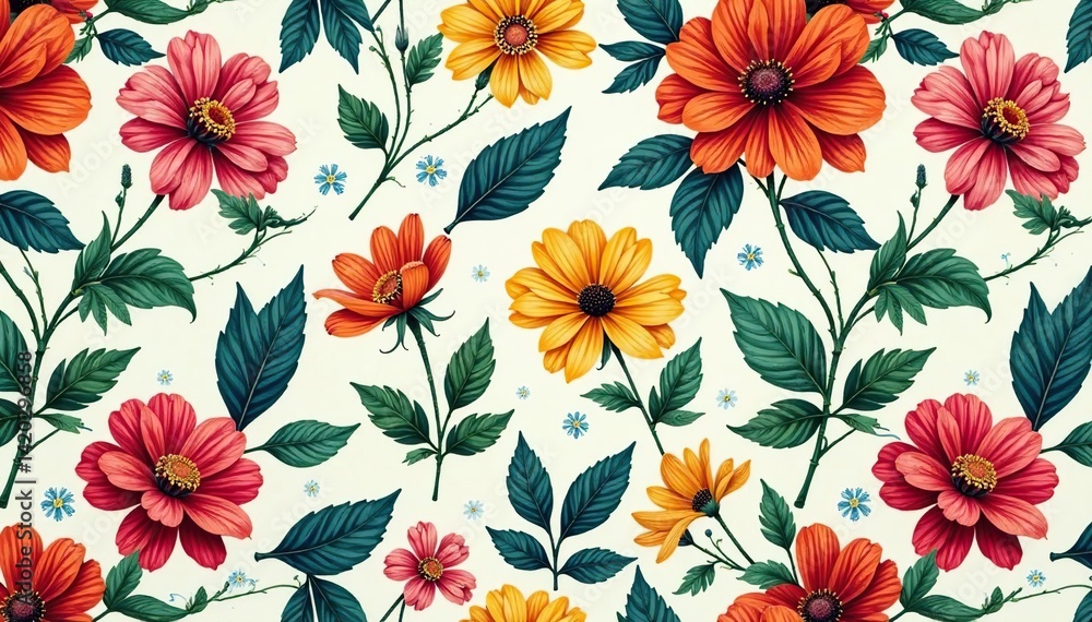 Intricate botanical print, repeating floral design, art, background, retro Intricate botanical print, repeating floral design, art, background, retro