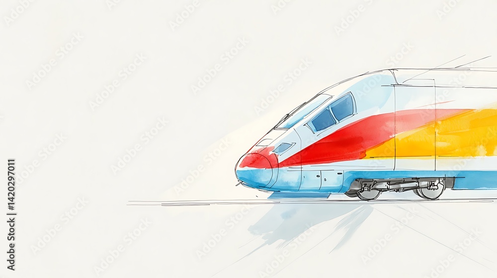 Fototapeta premium Colorful High-Speed Train Illustration on Minimalist Background