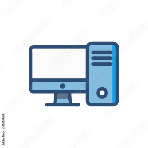 Desktop Computer Icon, Flat Design, Light Blue Color