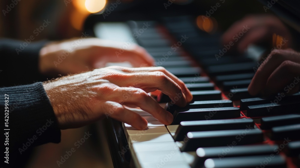 Obraz premium Hands of a person playing classical music on a piano