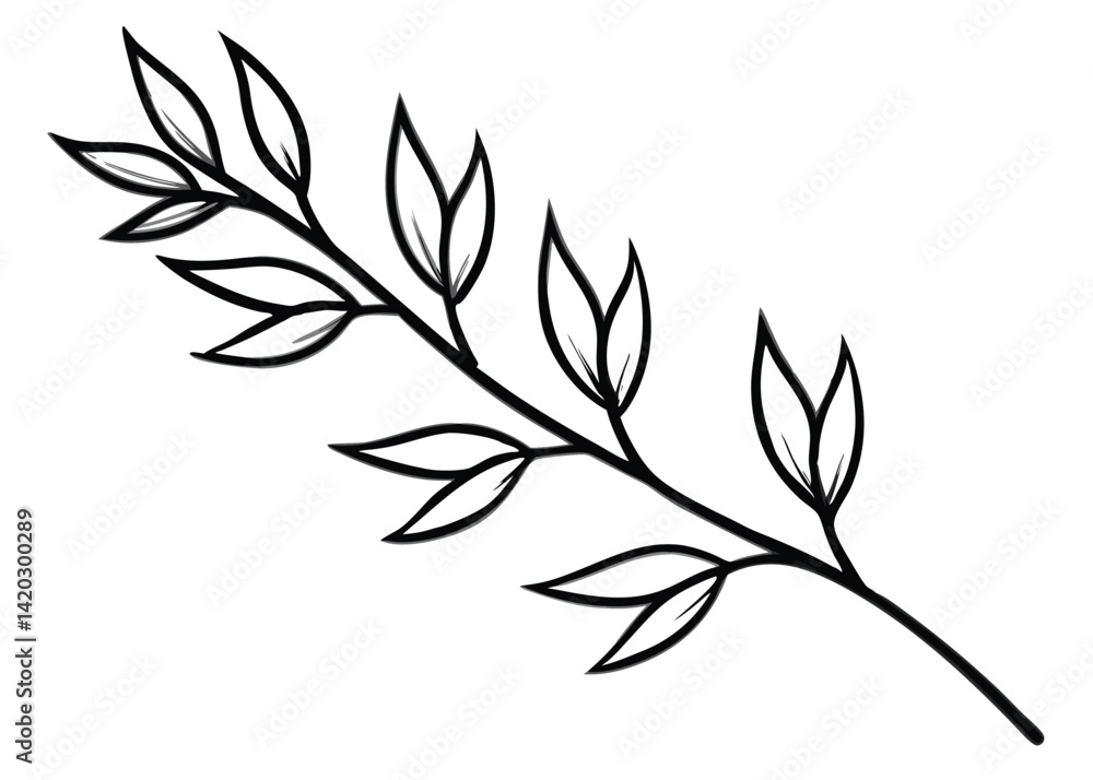 Leafy branch line art silhouette vector Leafy branch line art silhouette vector
