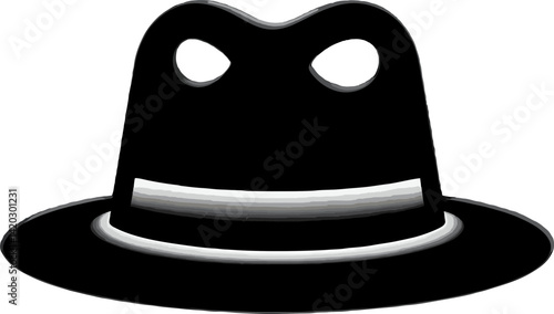Stylized vector graphic of incognito hat and mask concept on black background