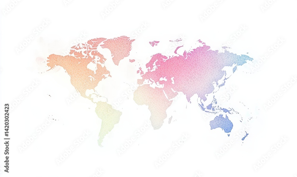 Fototapeta premium A colorful watercolor map of the world on a white background