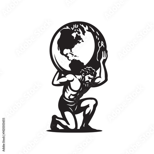 man with globe, atlas logo