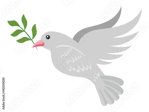 Dove carrying a green olive branch, symbolizing peace and harmony.
Simple, clean vector style