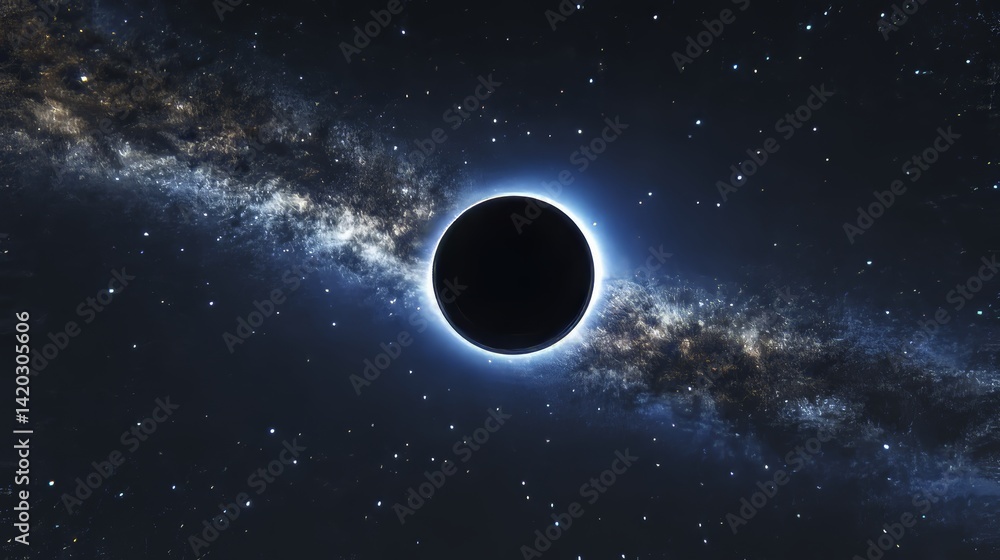Naklejka premium Stunning blue glow of earth with an eclipse amidst a vast starry universe capturing celestial beauty