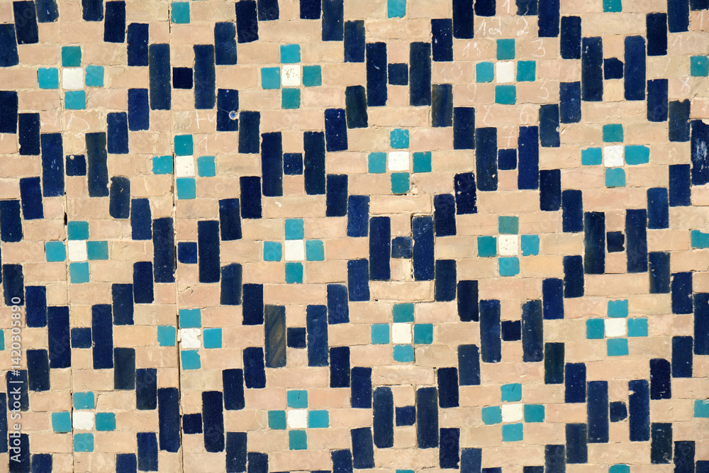 Fototapeta premium brick wall with blue ceramic tiles